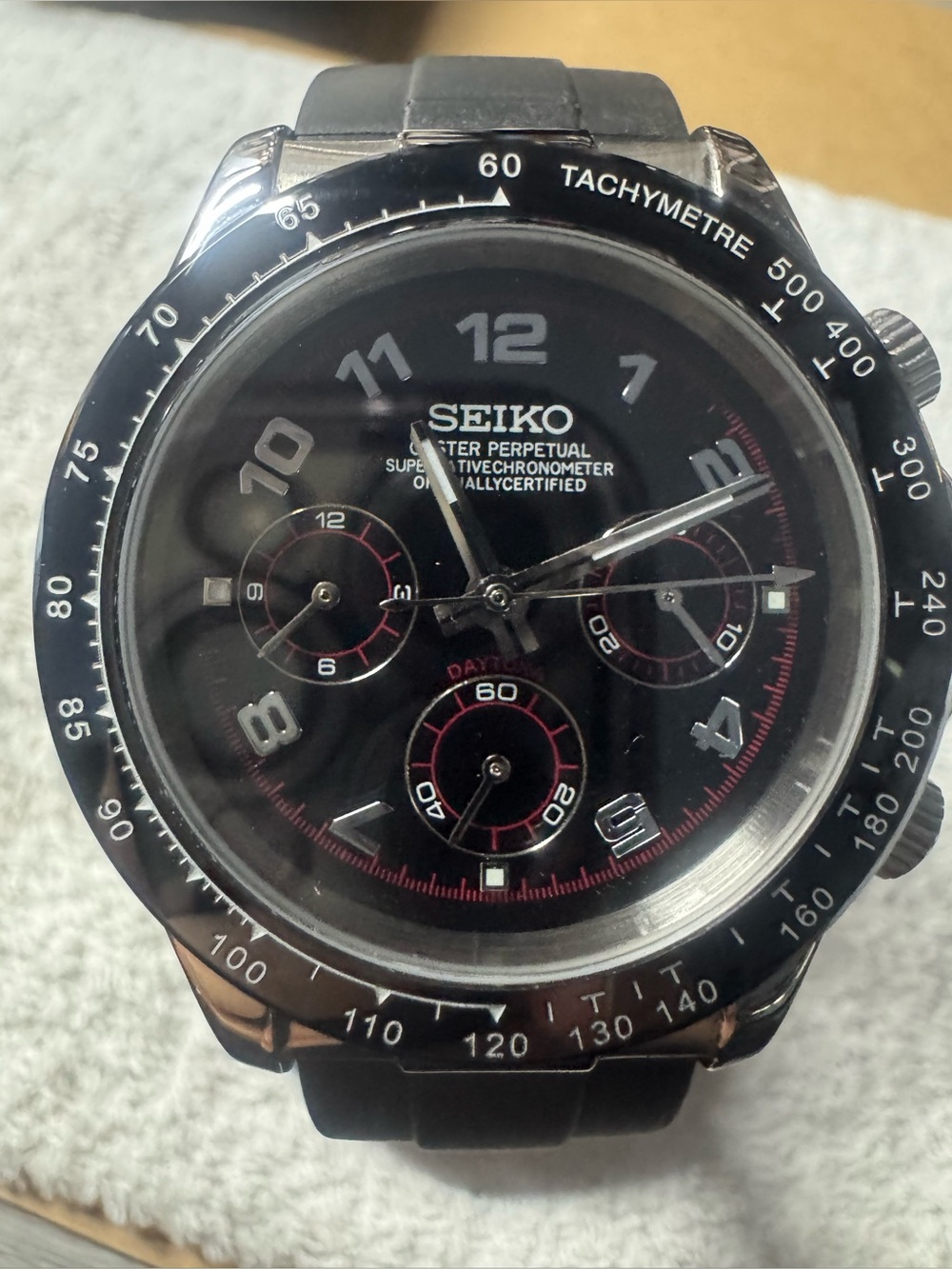 #137 Seiko chronograph Black Watch with Red Accents